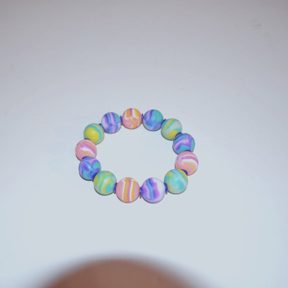 Big Beads Bracelet Colorful Rubber Stretchy Thread Home Made OS (Diameter - 3')